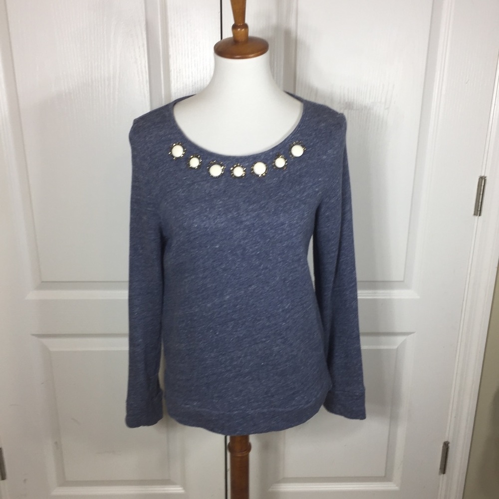 Ann Taylor Loft Heather Blue Bejeweled Sweater